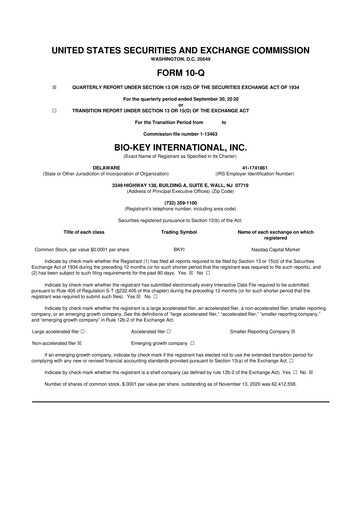 Thumbnail BIO-key International
 10-Q Quarterly Report FY2020 