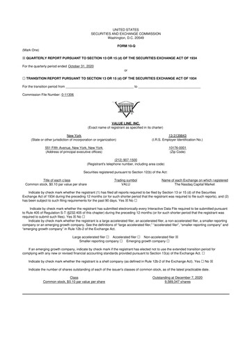 Thumbnail Value Line 10-Q Quarterly Report FY2021 