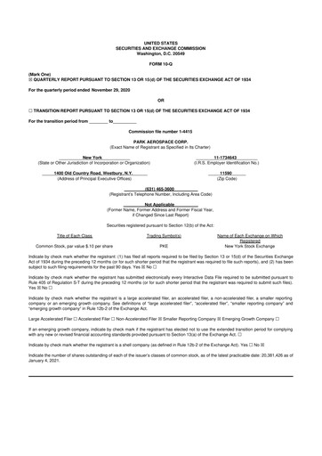 Miniature Park Aerospace 10-Q Rapport trimestriel 2021 