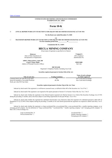 Thumbnail Hecla Mining
 10-K Annual Report 2020