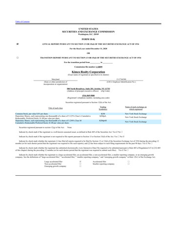 Miniature Kimco Realty
 10-K Rapport annuel 2020