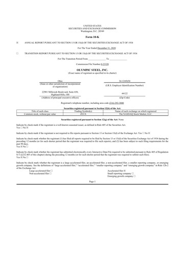 Thumbnail Olympic Steel
 10-K Annual Report 2020