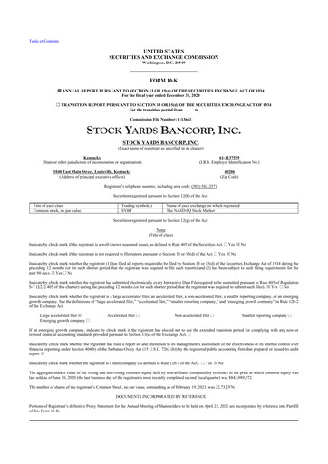 Thumbnail Stock Yards Bancorp 10-K Annual Report 2020