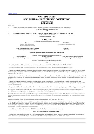 Thumbnail Cohu 10-K Annual Report 2020