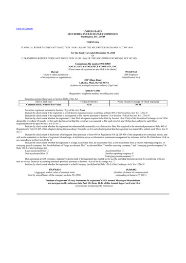 Miniature Maui Land & Pineapple Company 10-K Rapport annuel 2020