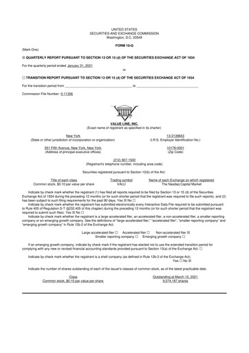 Thumbnail Value Line 10-Q Quarterly Report FY2021 