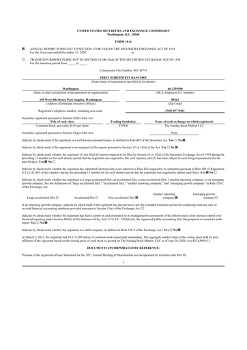 Vorschaubild First Northwest Bancorp 10-K Jahresbericht 2020