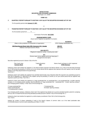 Thumbnail Uranium Energy
 10-Q Quarterly Report FY2021 