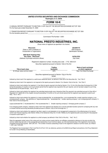 Thumbnail National Presto Industries
 10-K Annual Report 2020