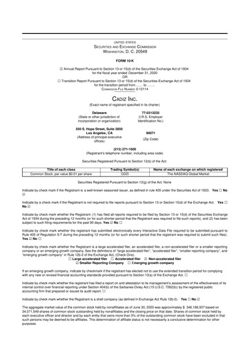 Vorschaubild Cadiz Inc. 10-K Jahresbericht 2020