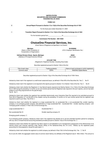Miniature ChoiceOne Financial Services 10-K Rapport annuel 2020