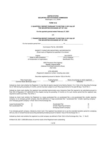 Vorschaubild Bassett Furniture 10-Q Quartalsbericht 2021 