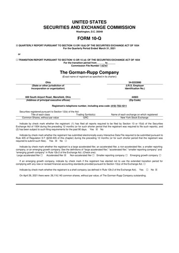 Vorschaubild Gorman-Rupp 10-Q Quartalsbericht 2021 