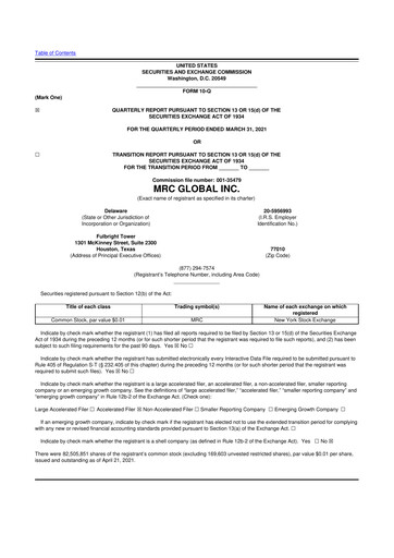 Thumbnail MRC Global
 10-Q Quarterly Report FY2021 