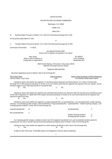Thumbnail J&J Snack Foods
 10-Q Quarterly Report FY2021 