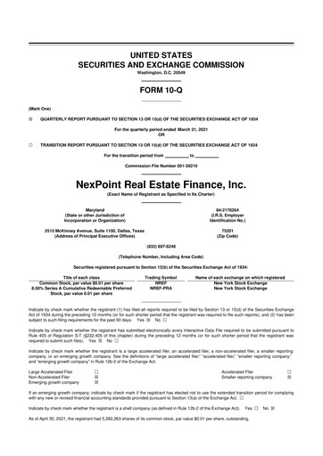Vorschaubild NexPoint Real Estate Finance 10-Q Quartalsbericht 2021 
