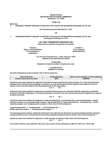 Thumbnail J. B. Hunt
 10-Q Quarterly Report FY2021 