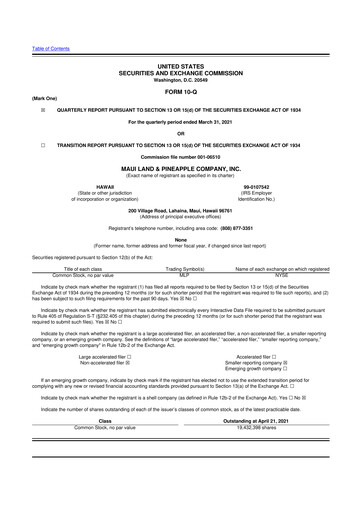 Vorschaubild Maui Land & Pineapple Company 10-Q Quartalsbericht 2021 