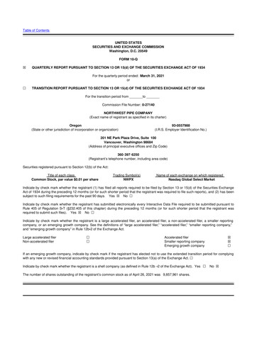 Thumbnail Northwest Pipe Company
 10-Q Quarterly Report FY2021 