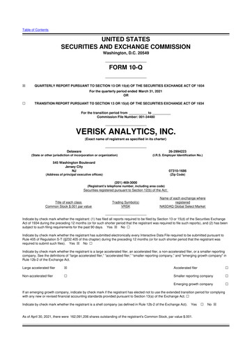 Miniature Verisk Analytics 10-Q Rapport trimestriel 2021 