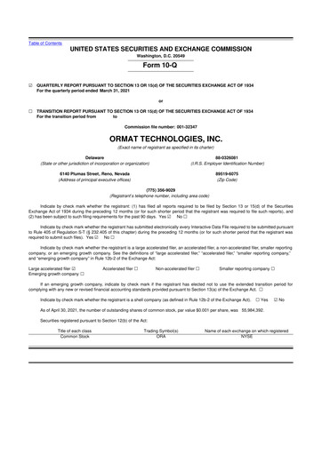 Miniature Ormat Technologies
 10-Q Rapport trimestriel 2021 