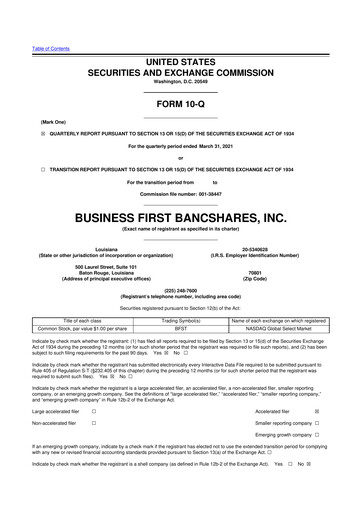 Thumbnail Business First Bancshares 10-Q Quarterly Report FY2021 
