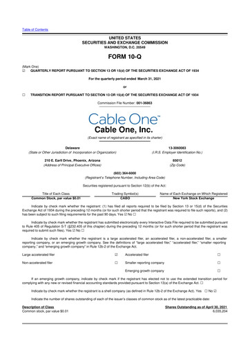 Miniature Cable One 10-Q Rapport trimestriel 2021 
