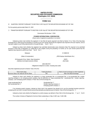Thumbnail Standex International 10-Q Quarterly Report FY2021 