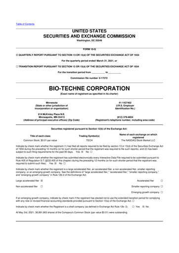 Miniature Bio-Techne 10-Q Rapport trimestriel 2021 