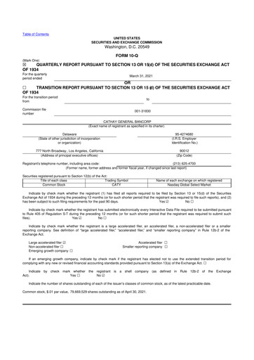 Thumbnail Cathay General Bancorp 10-Q Quarterly Report FY2021 