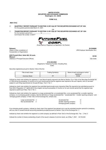 Thumbnail FutureFuel 10-Q Quarterly Report FY2021 