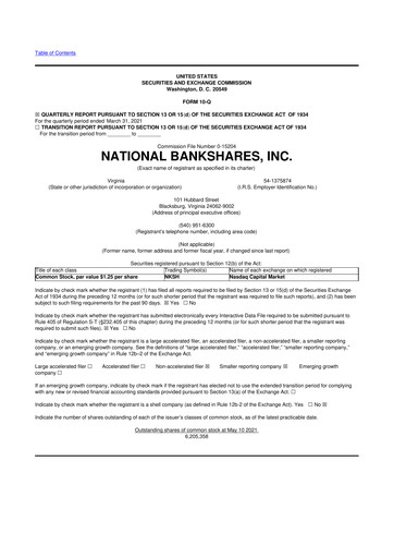 Thumbnail National Bankshares 10-Q Quarterly Report FY2021 