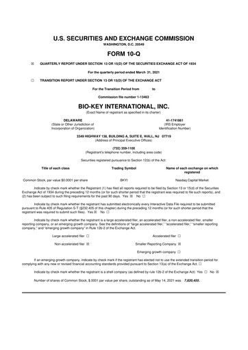 Thumbnail BIO-key International
 10-Q Quarterly Report FY2021 
