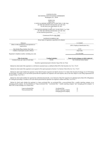 Thumbnail Nathan's Famous 10-K Annual Report 2021