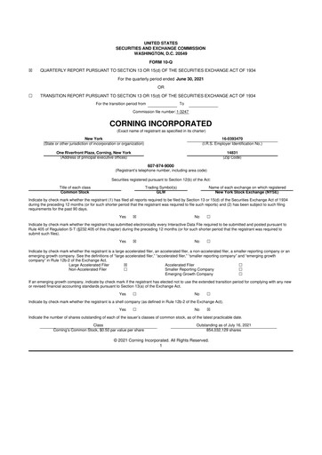 Miniature Corning 10-Q Rapport trimestriel 2021 