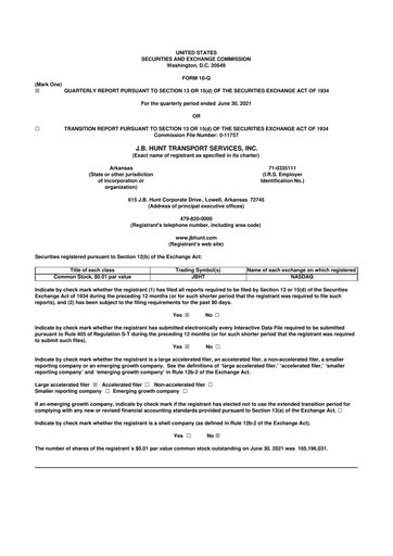 Thumbnail J. B. Hunt
 10-Q Quarterly Report FY2021 