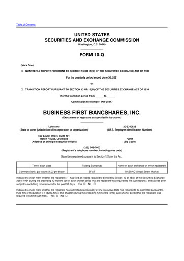Thumbnail Business First Bancshares 10-Q Quarterly Report FY2021 