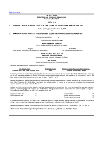 Thumbnail Northwest Pipe Company
 10-Q Quarterly Report FY2021 
