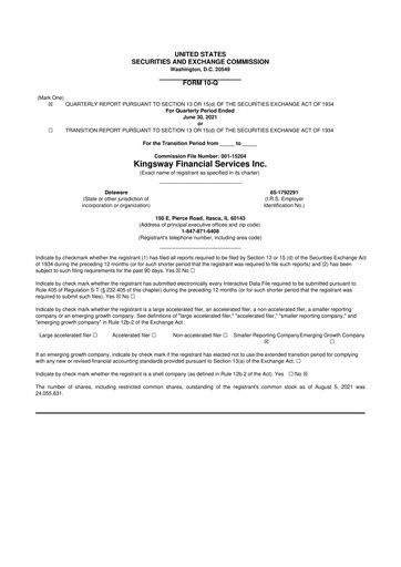 Thumbnail Kingsway Financial Services 10-Q Quarterly Report FY2021 