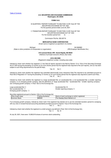 Thumbnail Mercantile Bank 10-Q Quarterly Report FY2021 