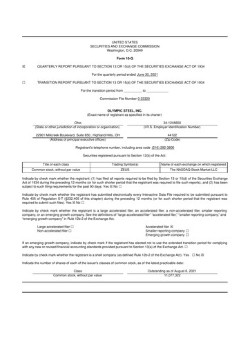 Thumbnail Olympic Steel
 10-Q Quarterly Report FY2021 