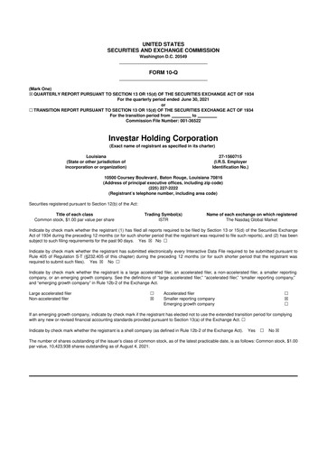 Thumbnail Investar Holding
 10-Q Quarterly Report FY2021 