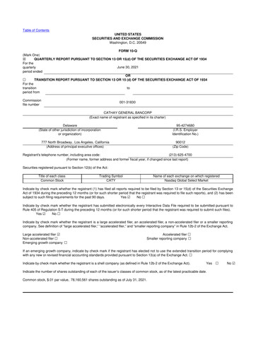 Thumbnail Cathay General Bancorp 10-Q Quarterly Report FY2021 