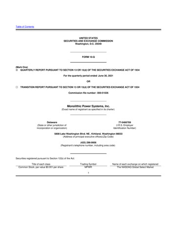 Miniature Monolithic Power Systems 10-Q Rapport trimestriel 2021 