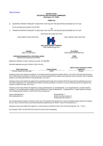 Thumbnail Hallador Energy Company
 10-Q Quarterly Report FY2021 
