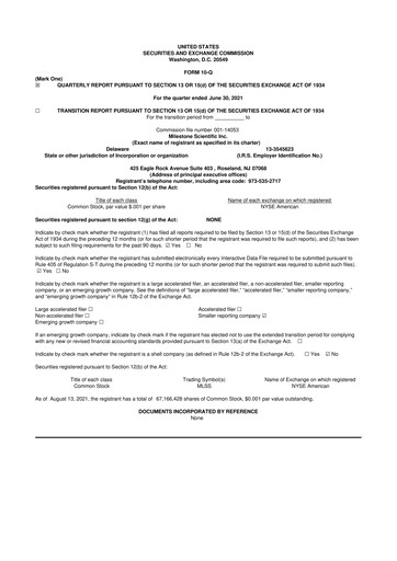 Thumbnail Milestone Scientific 10-Q Quarterly Report FY2021 
