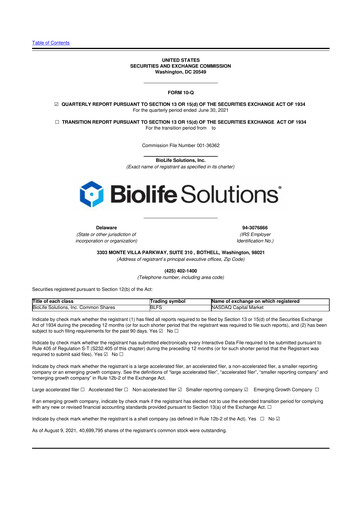 Thumbnail Biolife Solutions
 10-Q Quarterly Report FY2021 