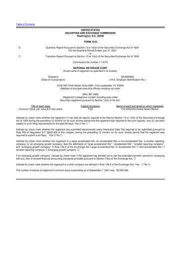 Thumbnail National Beverage
 10-Q Quarterly Report FY2022 