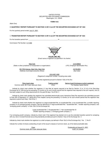 Thumbnail Value Line 10-Q Quarterly Report FY2022 