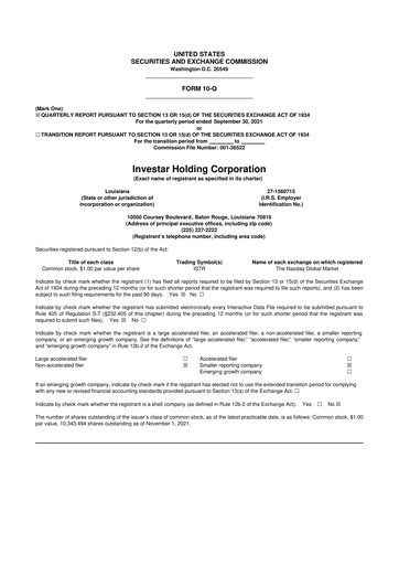Thumbnail Investar Holding
 10-Q Quarterly Report FY2021 